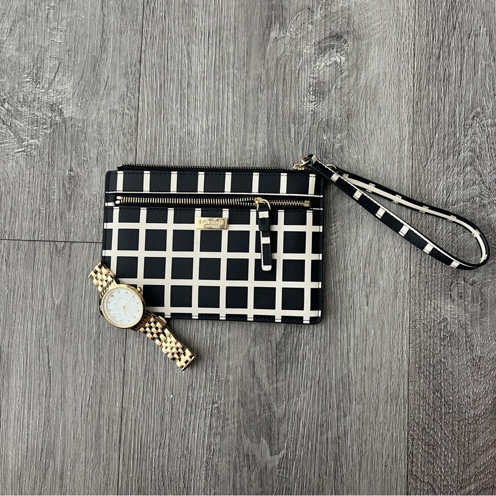 Kate Spade LAUREL WAY PRINTED TINIE WRISTLET CHECK Pouch Bag Purse